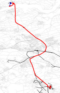 Optimale Route in einem Straßennetzwerk mit //Suchraum// einer Beschleunigungstechnik.